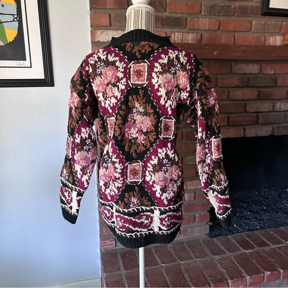 VTG Express Tricot Floral Knit Sweater Sz L - Picture 6 of 7